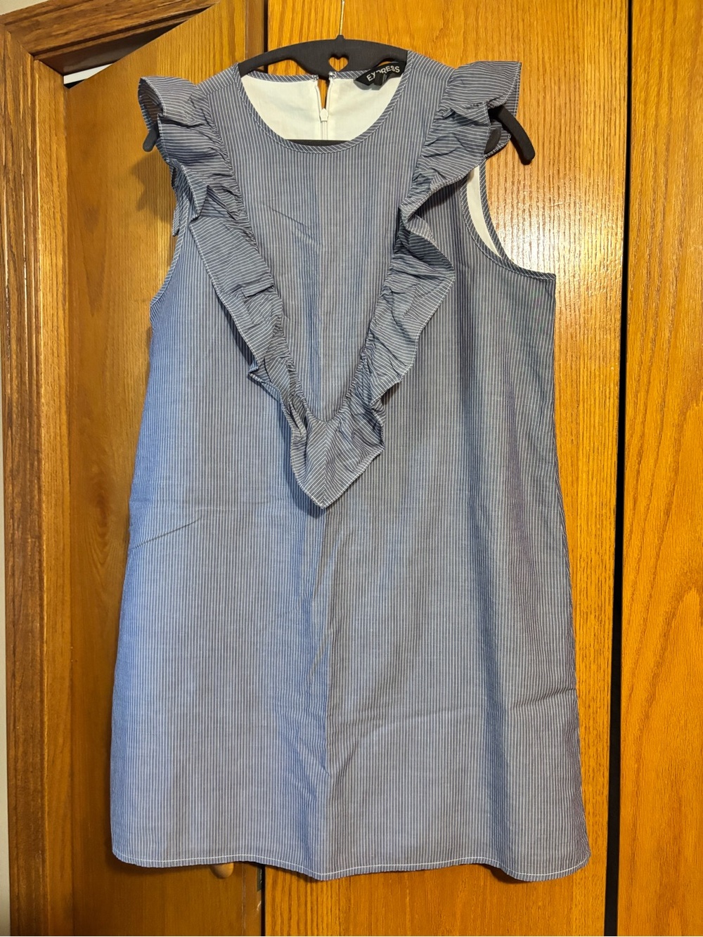 Women’s Blue Striped Ruffle-Trim Dress Medium